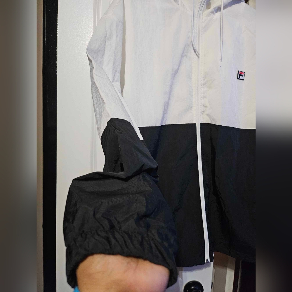 Fila Panda Hoodie Windbreaker White & Black Half & Half Design Men's Size Medium